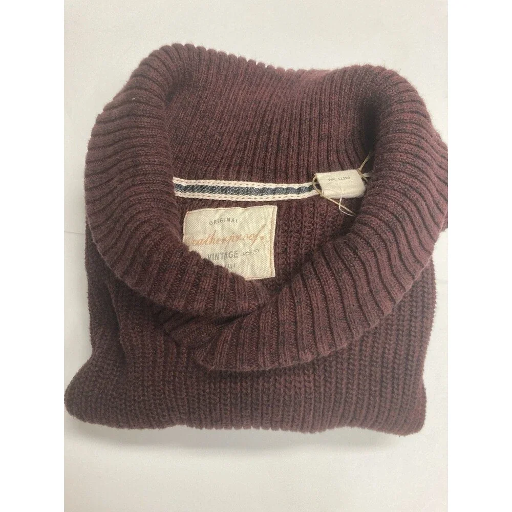 Weatherproof Men's Cotton Ribbed Knit Mock Neck Pullover Sweater Burgundy L